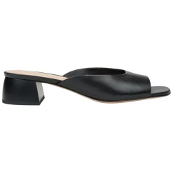 Estro Stiletter*Læder Mules med Lav Hæl Sort