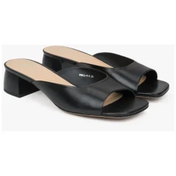 Estro Stiletter*Læder Mules med Lav Hæl Sort