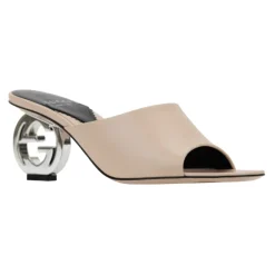 Gucci Stiletter*Læder Slip-On Sandaler med Logo Detalje Beige