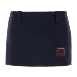 Miu Miu Nederdele*Logo Patch Mini Skirt Blå