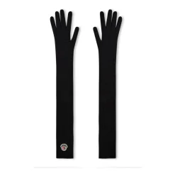 Moncler Handsker*Logo Patch Virgin Wool Long Gloves Sort