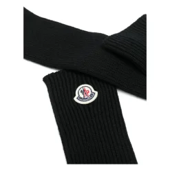 Moncler Handsker*Logo Patch Virgin Wool Long Gloves Sort