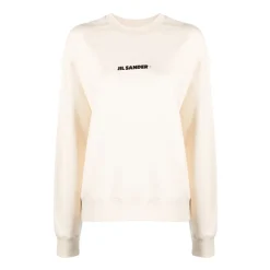 Jil Sander Sweatshirts*Logo Print Bomulds Sweater Hvid
