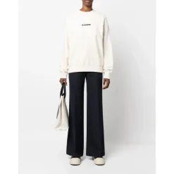 Jil Sander Sweatshirts*Logo Print Bomulds Sweater Hvid