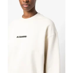Jil Sander Sweatshirts*Logo Print Bomulds Sweater Hvid
