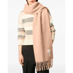 Ami Paris Tørklæder*Lyserød Jacquard Hjerte Tørklæde Beige