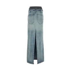 Maison Margiela Nederdele*Maxi Denim Nederdel med Slids Blå