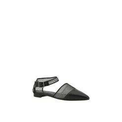 Manolo Blahnik Ballerina Sko*Mesh Detalje Lambskin Ballerina med Ankelrem Sort