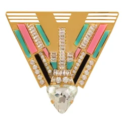 Balmain Smykker*Messing og krystal Art Deco broche Multifarvet