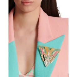 Balmain Smykker*Messing og krystal Art Deco broche Multifarvet
