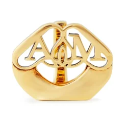Alexander McQueen Smykker*Messing Segl Logo Ring Lys Antik Gul