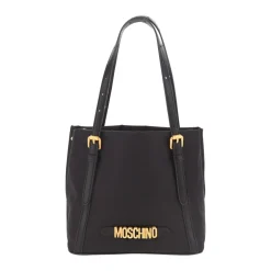 Moschino Håndtasker*Metallic Letters Nylon Shopping Bag Sort