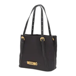 Moschino Håndtasker*Metallic Letters Nylon Shopping Bag Sort