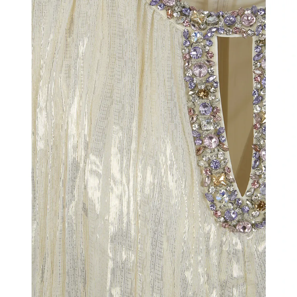 Self Portrait Kjoler*Metallic Ombre Feather Maxi Dress Gul