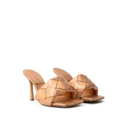 Bottega Veneta Stiletter*Metallic Sandal Mule med Tubular Weave Brun