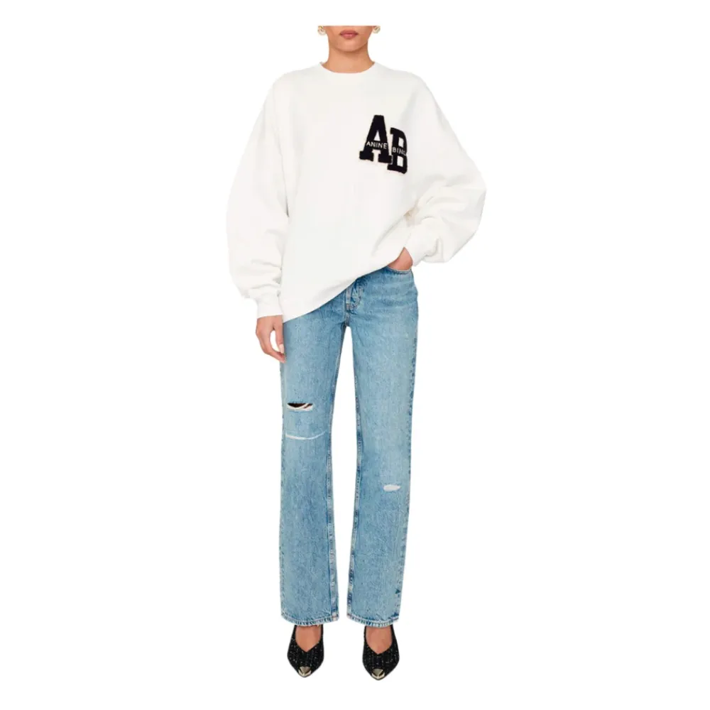 Anine Bing Sweatshirts|Striktrøjer & Sweatere*Miles Oversized Sweatshirt Letterman Hvid