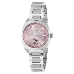 Gucci Ure*29mm rustfrit stålkasse, lyserød skive med 8 diamanter, lille sekundvisning, rustfrit stålarmbånd Grå
