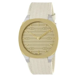 Gucci Ure*Multi-lagdelt Gylden Messing Skive med Hvidt Læderrem Grå