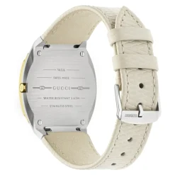 Gucci Ure*Multi-lagdelt Gylden Messing Skive med Hvidt Læderrem Grå