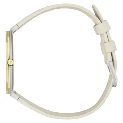 Gucci Ure*Multi-lagdelt Gylden Messing Skive med Hvidt Læderrem Grå