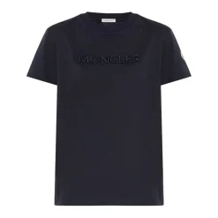 Moncler T-Shirts*Navy Blue Logo Patch T-shirt Blå