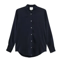 Forte Forte Bluser & Skjorter*Navy Blue Silkeblandet Skjorte med Krave Blå