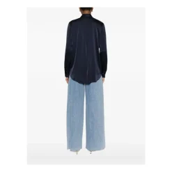 Forte Forte Bluser & Skjorter*Navy Blue Silkeblandet Skjorte med Krave Blå