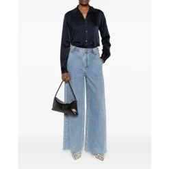 Forte Forte Bluser & Skjorter*Navy Blue Silkeblandet Skjorte med Krave Blå