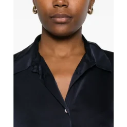 Forte Forte Bluser & Skjorter*Navy Blue Silkeblandet Skjorte med Krave Blå