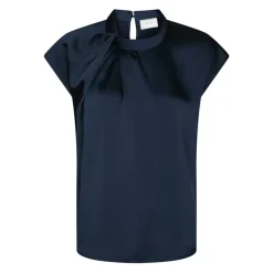 Neo Noir Bluser & Skjorter*Navy Satin Drapy Bluse Blå