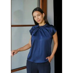 Neo Noir Bluser & Skjorter*Navy Satin Drapy Bluse Blå
