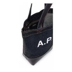 A.P.C. Indkøbstasker*Navy bomuldslæder tote taske Blå
