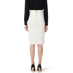 Elisabetta Franchi Nederdele*Nederdel i crepe stof med juvel logo Hvid