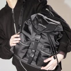 Premiata Rygsække*Nylon Gabardine Rygsæk med Læderdetaljer Sort