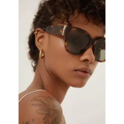 Saint Laurent Solbriller*Oversized Havana Cat Eye Solbriller Brun