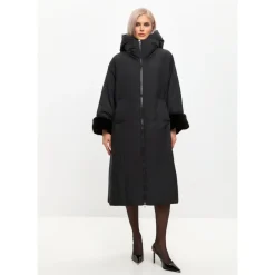 Cesare Gaspari Frakker*Oversized Hætte Puffer Jakke med Faux Pelsmanchetter Sort