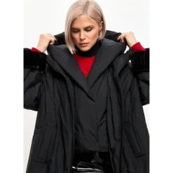 Cesare Gaspari Frakker*Oversized Hætte Puffer Jakke med Faux Pelsmanchetter Sort