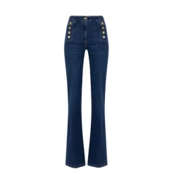 Elisabetta Franchi Jeans*Palazzo Denim Bukser med Guld Knapper Blå