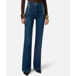 Elisabetta Franchi Jeans*Palazzo Denim Bukser med Guld Knapper Blå