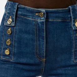 Elisabetta Franchi Jeans*Palazzo Denim Bukser med Guld Knapper Blå