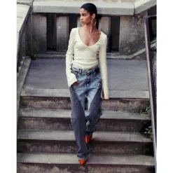 ROTATE Birger Christensen Jeans*Patchwork Straight-Leg Jeans Blå