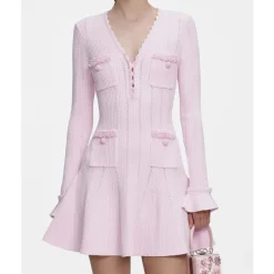 Self Portrait Kjoler*Pearl Trim Knit Mini Dress Pink