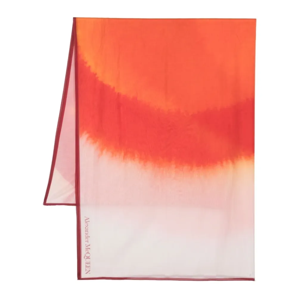 Alexander McQueen Tørklæder*Pink Silketørklæde med Kontrastkant og Gradienteffekt Orange