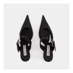 Alexander McQueen Stiletter*Pointed-Toe Mule Pumps med metallisk hardware Sort