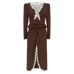 Alessandra Rich Kjoler*Polka Dot Midi Kjole Brun