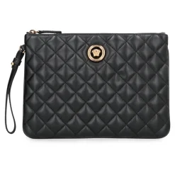 Versace Clutch*Quiltet læder flad taske med håndledsrem Sort