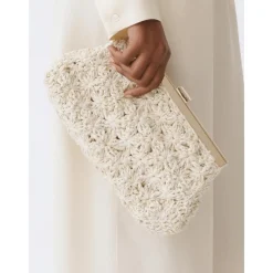 Fabiana Filippi Clutch*Raffia Blomster Clutch Elegant Skuldertaske Beige
