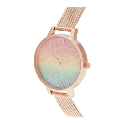 Olivia Burton Ure*Rainbow Glitter Dial Rose Gold Mesh Watch Multifarvet