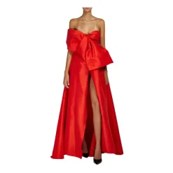 DORIS S Kjoler*Elegant Lang Kjole med Sideslidse og Frontbue Rød