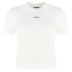 Jacquemus T-Shirts*Ribbet crew-neck T-shirt i bomuldsblanding Hvid
